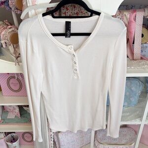 Bobi Ivory Long Sleeve Henley Top